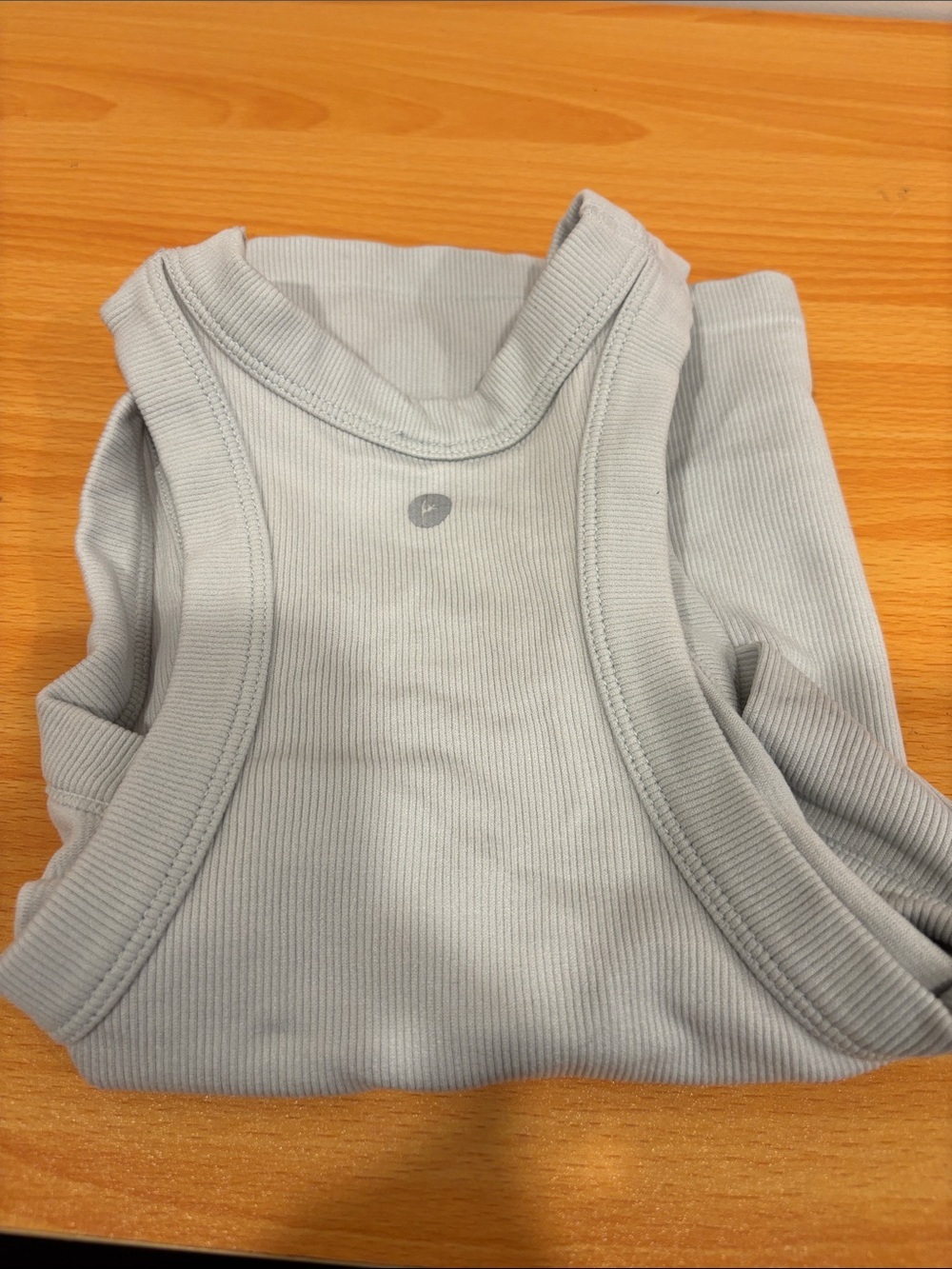 Light Gray Ribbed Tank Top with Subtle Logo - Picture 3 of 3
